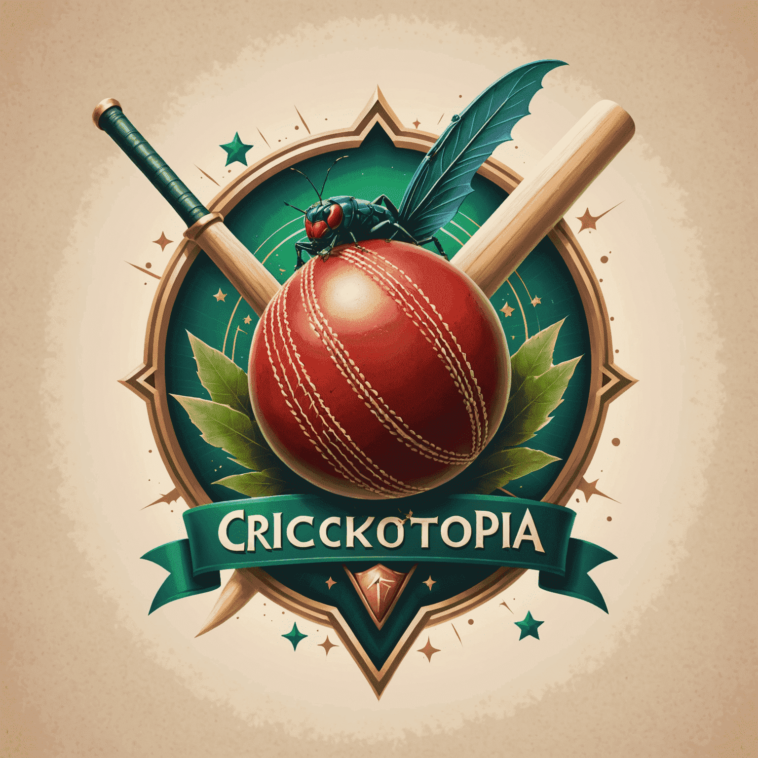 Cricktopia logo featuring a cricket ball and bat with fantasy elements