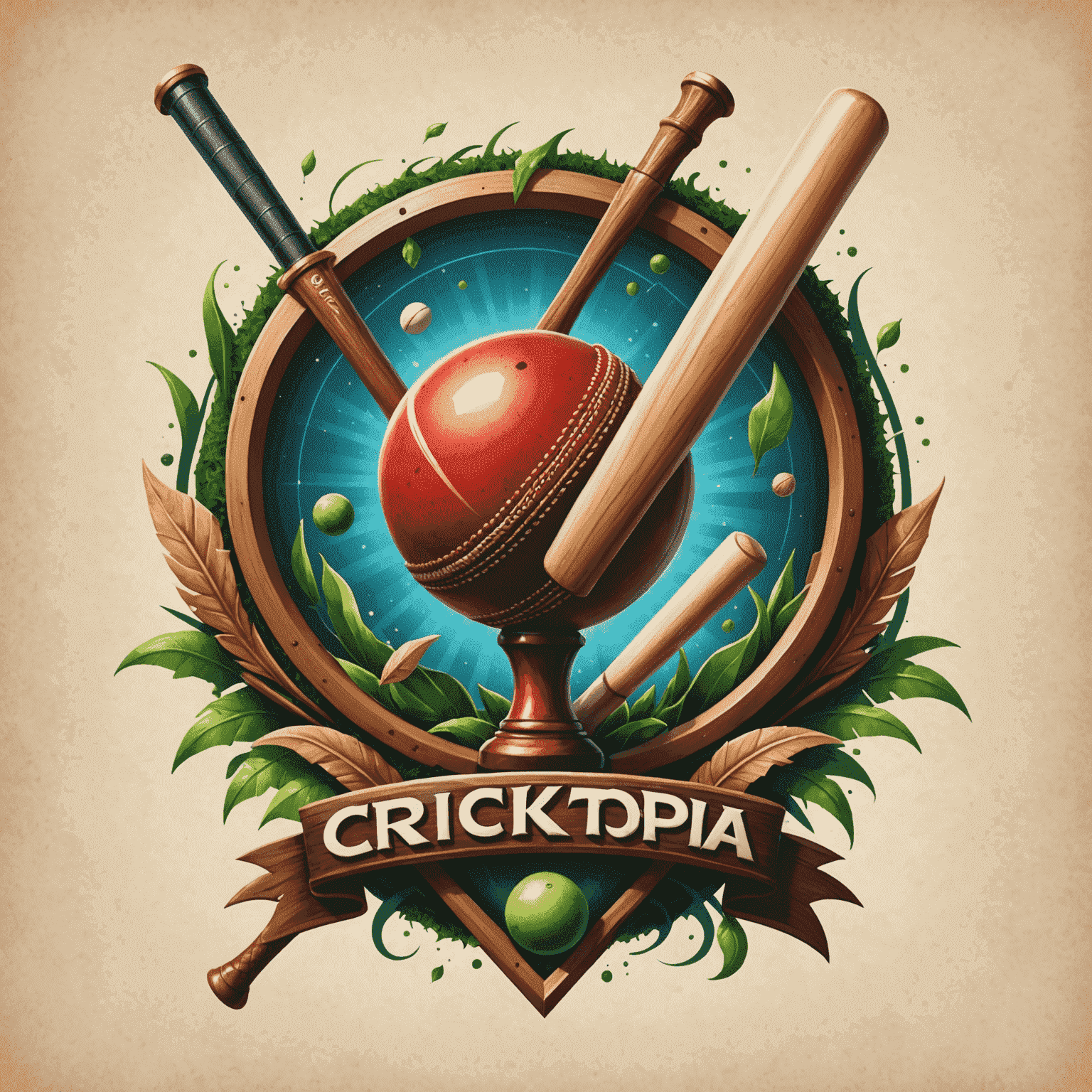 Cricktopia logo featuring a cricket ball and bat with fantasy elements