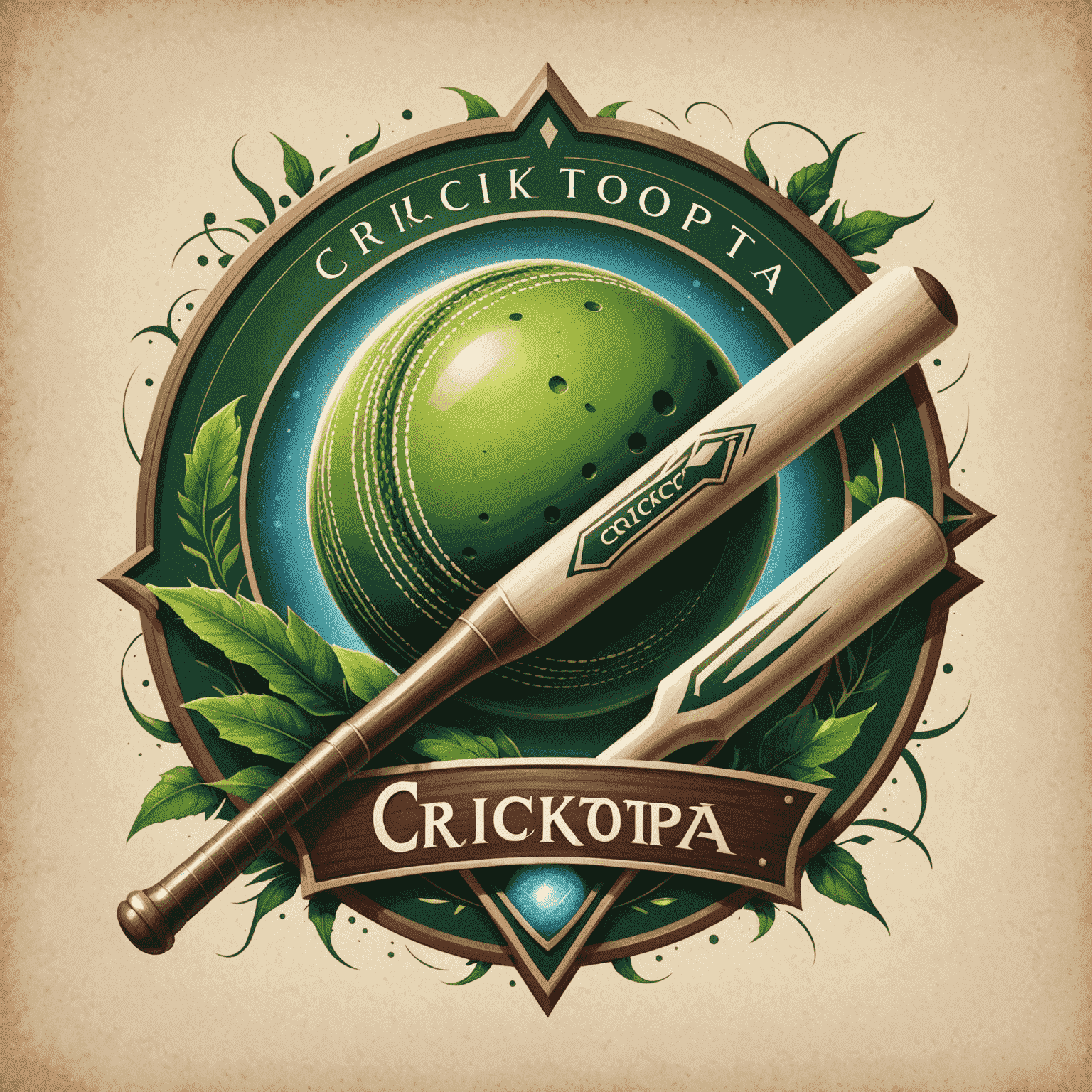 Cricktopia logo featuring a cricket ball and bat with fantasy elements