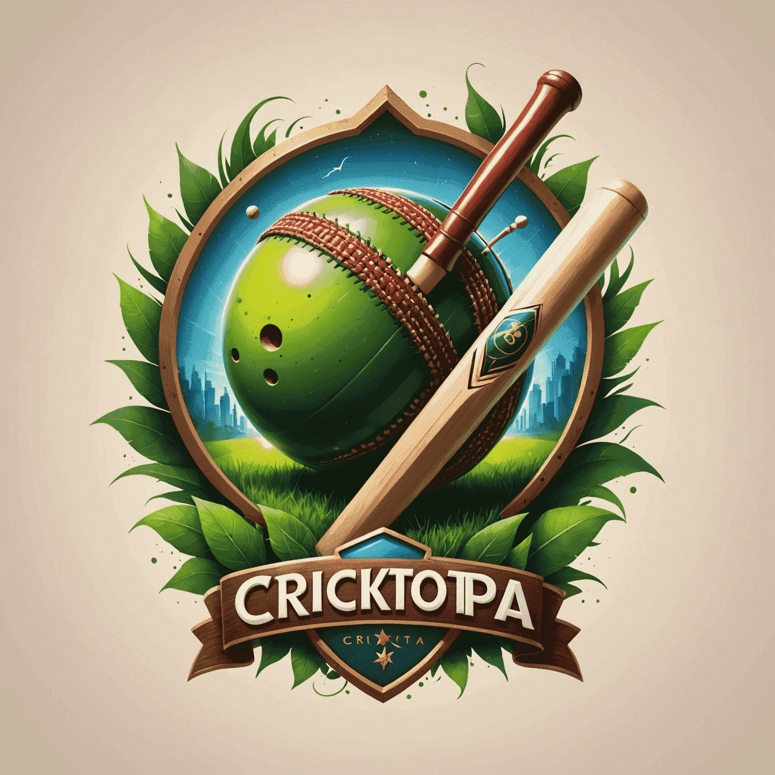 Cricktopia logo featuring a cricket ball and bat with fantasy elements