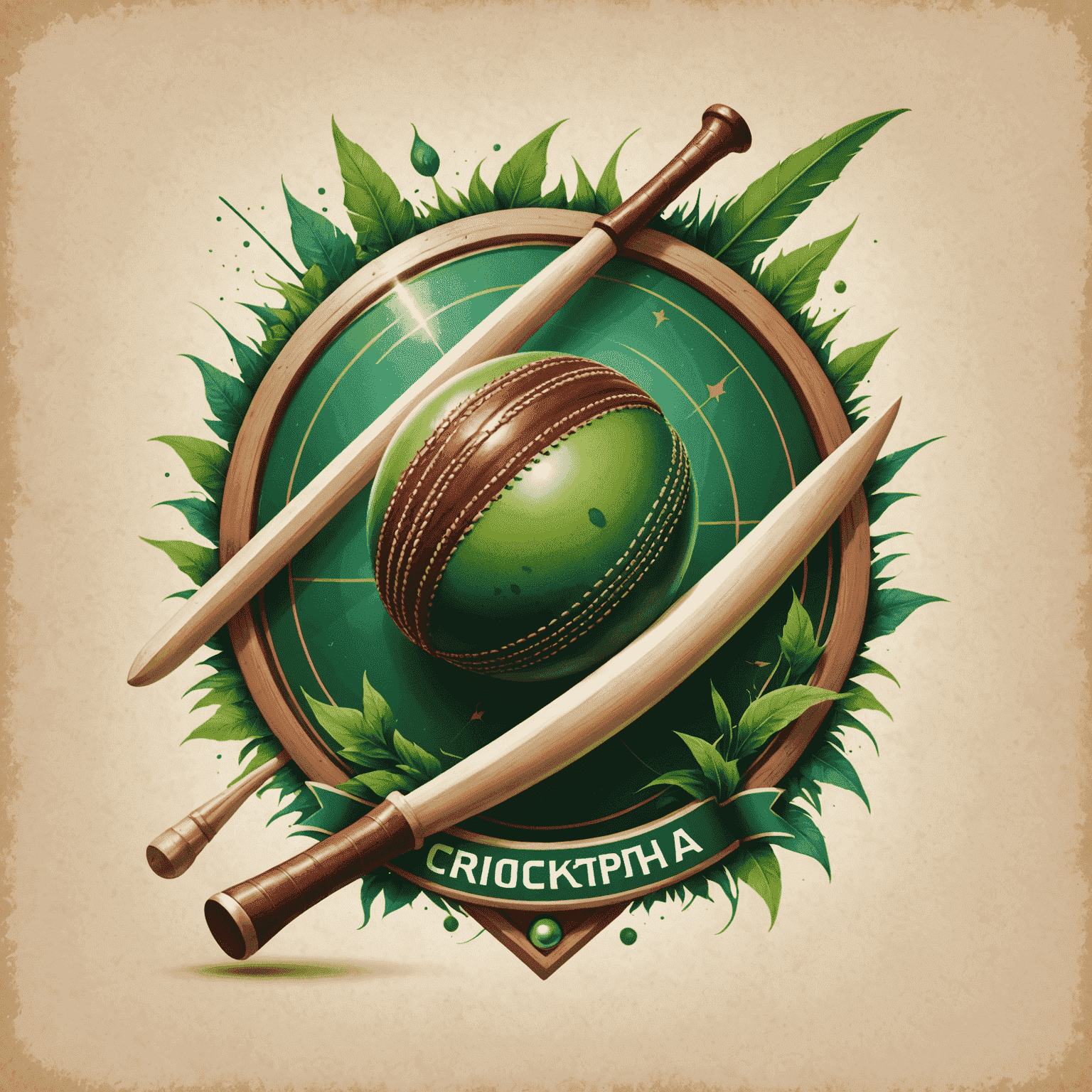 Cricktopia logo featuring a cricket ball and bat with fantasy elements