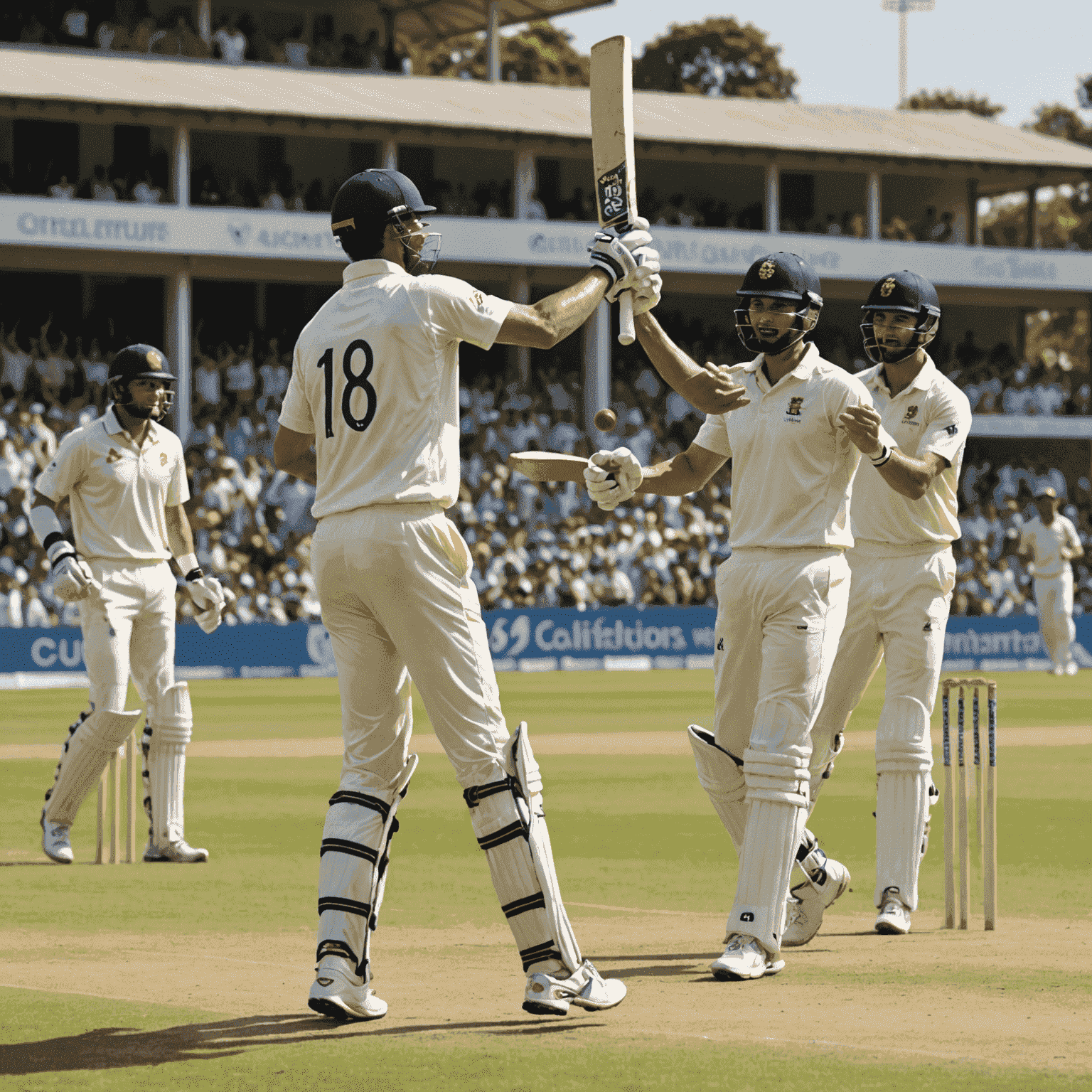 Exciting cricket match scene with players celebrating a victory, showcasing the energy and excitement of fantasy cricket