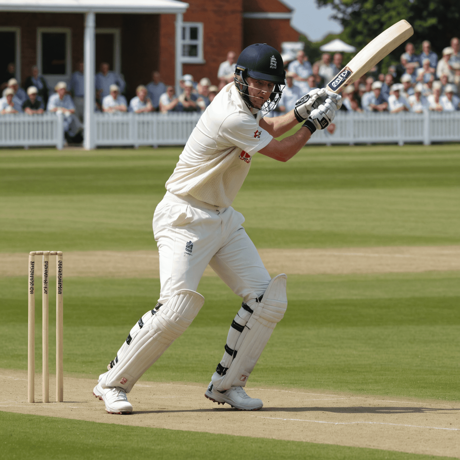 A determined Polish cricketer in action, batting on an English county cricket ground